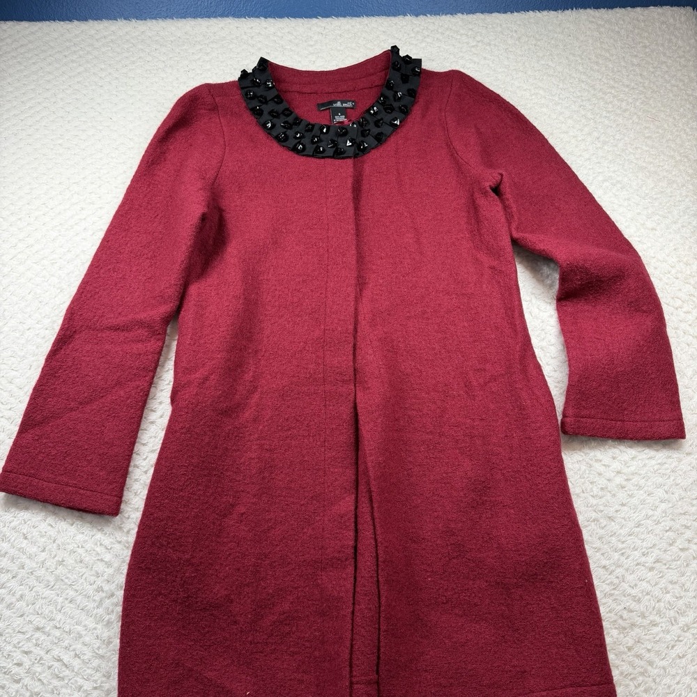 Vtg Willi Smith Women's Coat Jacket Small 100% Wool Beaded Red/Black W Pockets